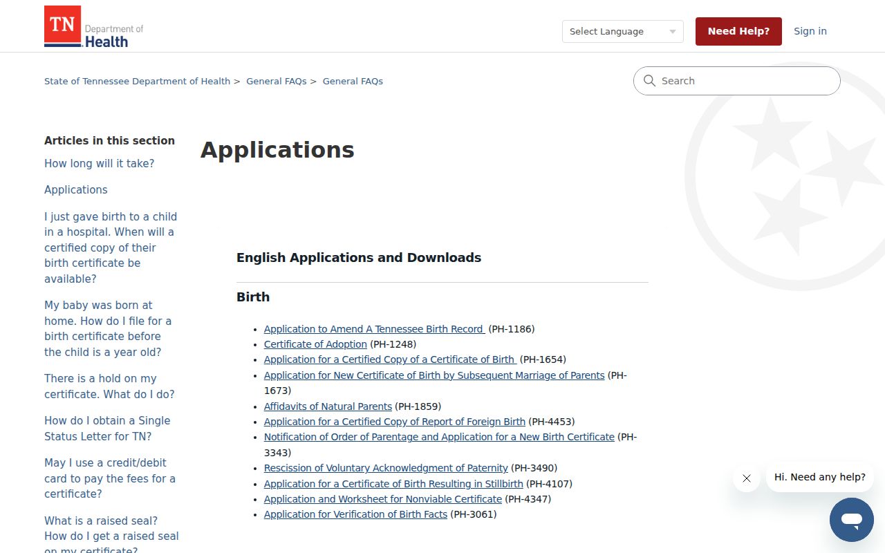 Morristown resident lookup Tennessee vital records application index